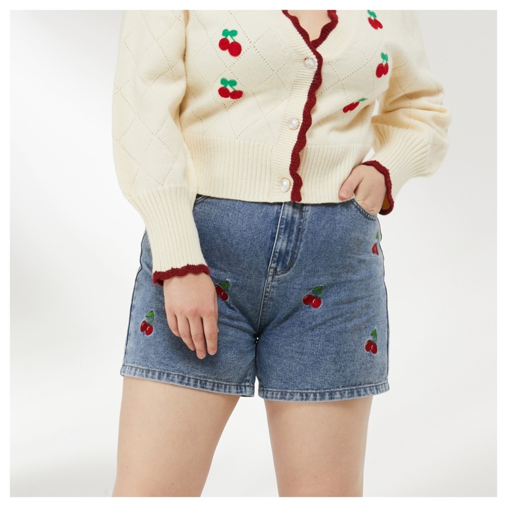 CIDER Embroidered Cherry Denim Shorts Size XL